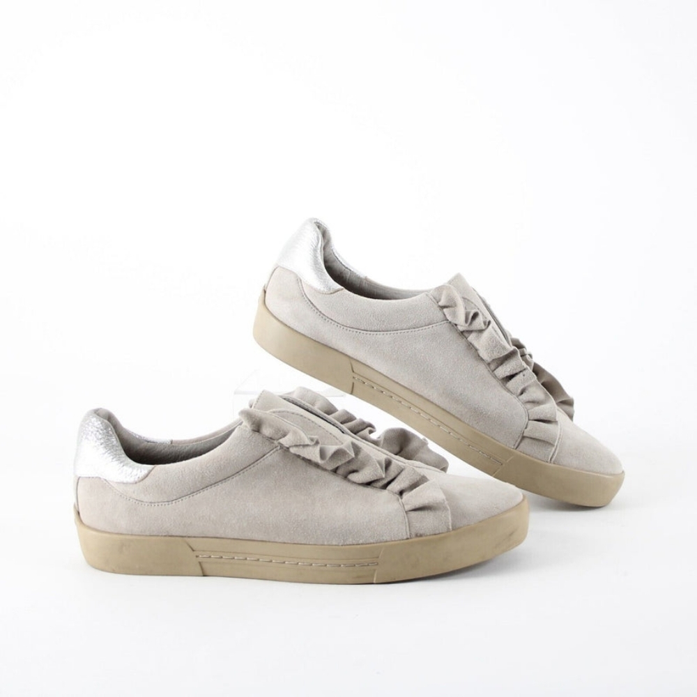 Joie Sz 39 Gray Silver Ruffle Leather Inner Suede Outer Slip On Sneakers